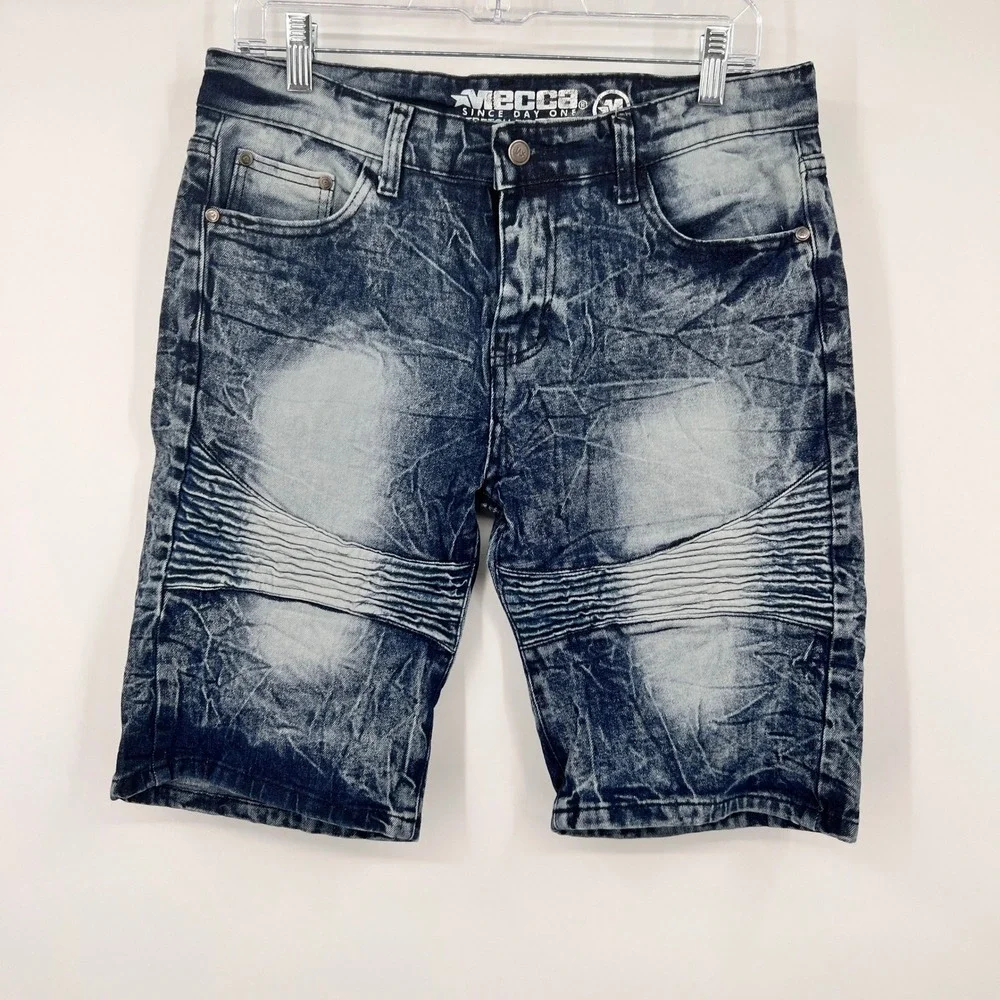 Mecca Since Day One Boys Blue Acid Wash Moto Denim Shorts Size 14 Stretch Fit